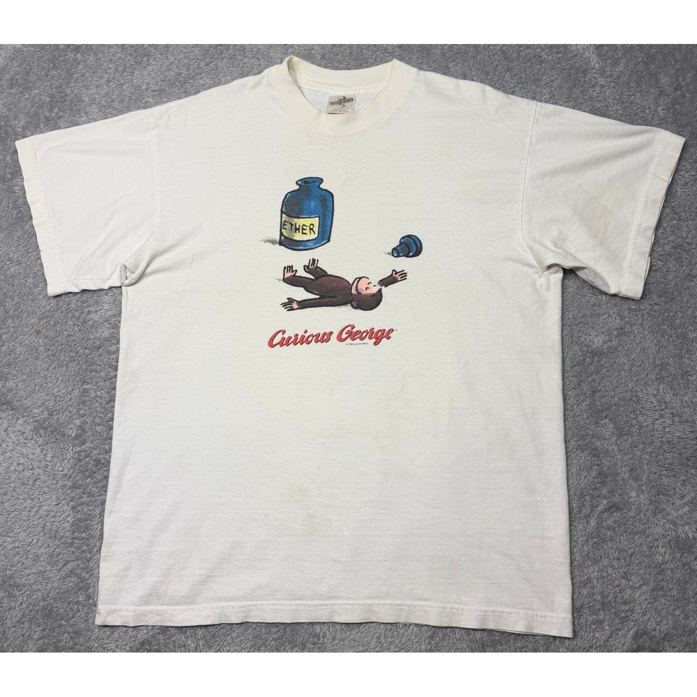 Vintage Rare 1995 Curious George Ether T Shirt Size XL Mens Cartoon Tee Graphic